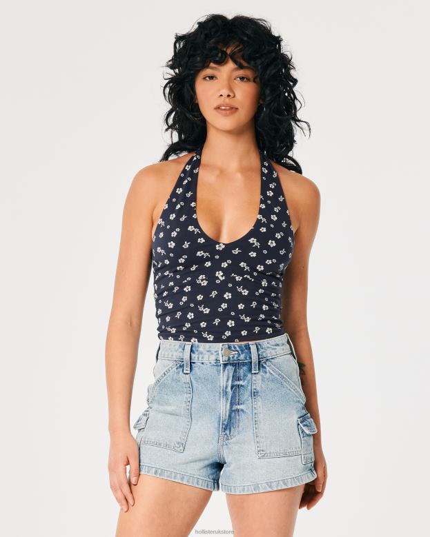 Tops Hollister Women V-Neck Halter Top 48820403 Navy Floral