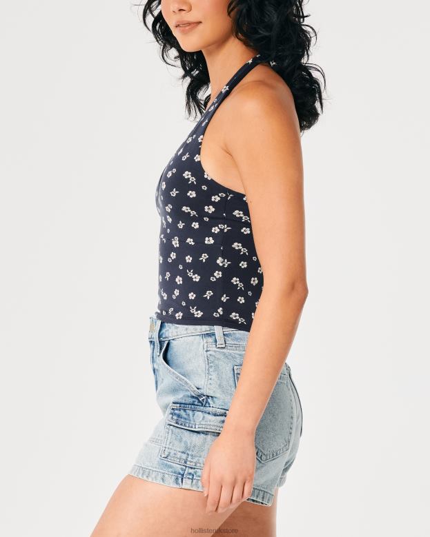 Tops Hollister Women V-Neck Halter Top 48820403 Navy Floral