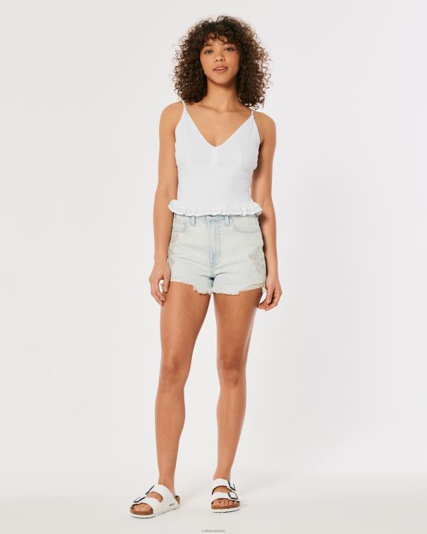 Tops Hollister Women V-Neck Smocked Waist Top 48820412 White