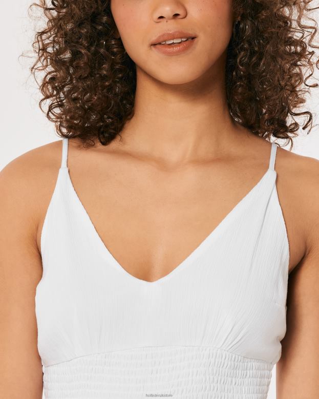 Tops Hollister Women V-Neck Smocked Waist Top 48820412 White