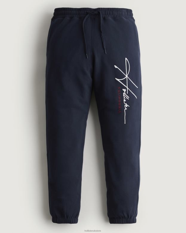 Bottoms Hollister Men Relaxed Fleece Logo Graphic Joggers 488201354 Navy