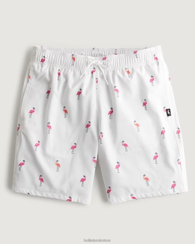 Bottoms Hollister Men Guard Swim Trunks 7'' 488201400 White Print