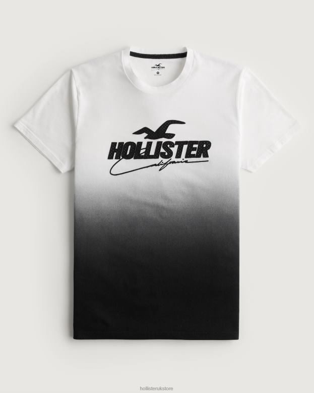 Tops Hollister Men Mesh Logo Applique Ombre Graphic Tee 48820850 White To Black Ombre