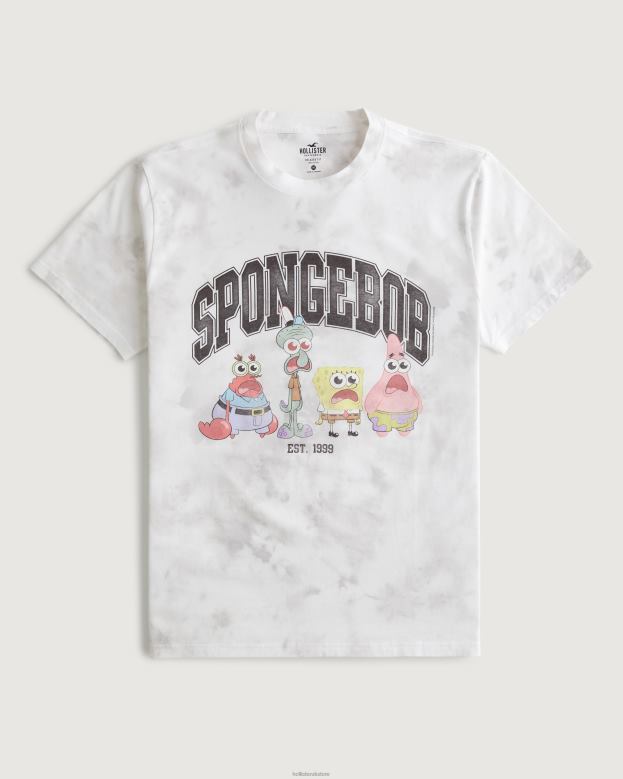 Tops Hollister Men Relaxed SpongeBob SquarePants Graphic Tee 48820962 White Tie-Dye