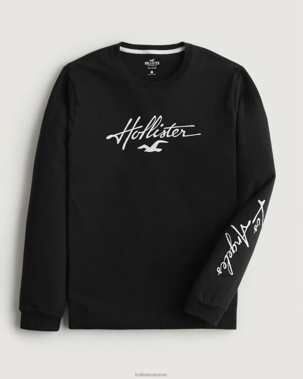 Tops Hollister Men Long-Sleeve Logo Graphic Tee 48820809 Black