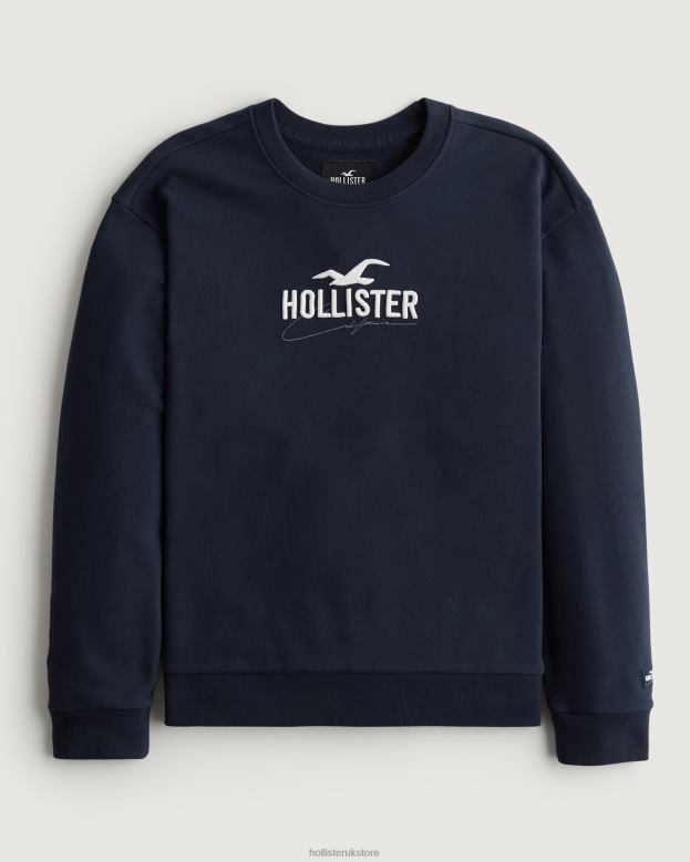 Tops Hollister Men Relaxed Logo Crew Sweatshirt 48820865 Navy