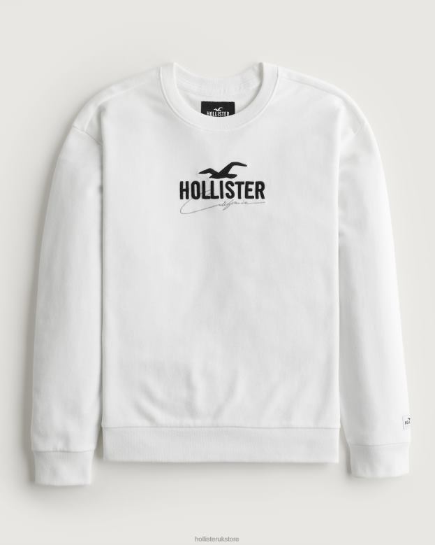 Tops Hollister Men Relaxed Logo Crew Sweatshirt 48820956 White