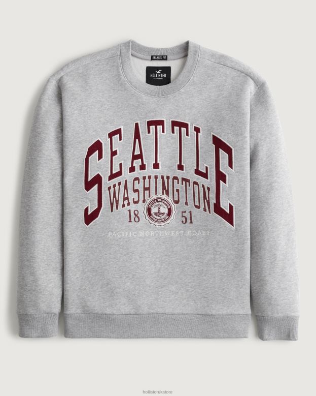 Tops Hollister Men Relaxed Seattle Graphic Sweatshirt 48820963 Heather Grey