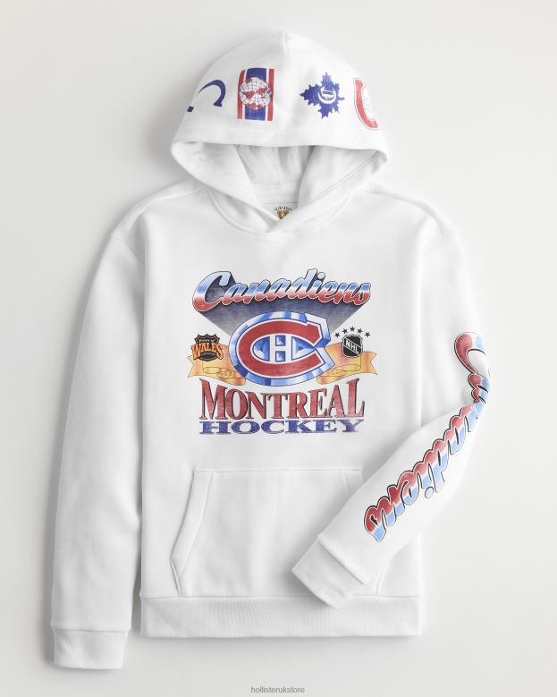 Tops Hollister Men Relaxed Montreal Canadiens Graphic Hoodie 488201086 White