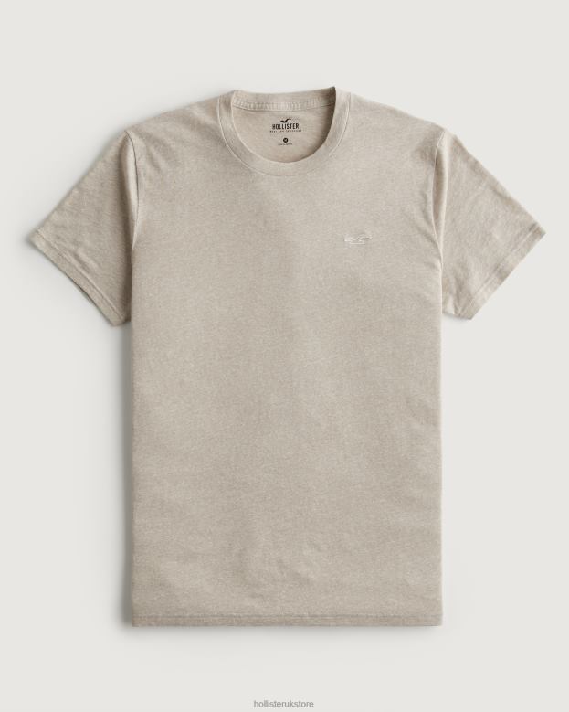 Tops Hollister Men Logo Icon Crew T-Shirt 48820805 Heather Tan
