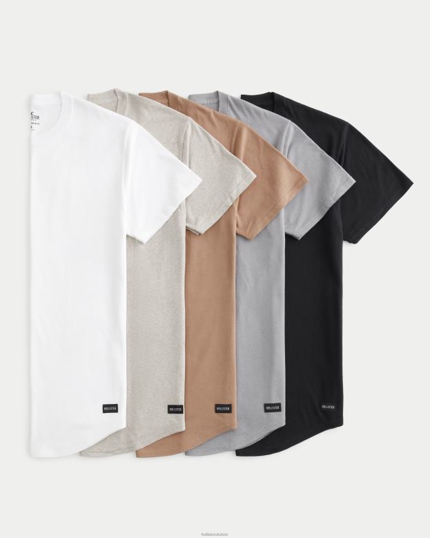 Tops Hollister Men Longline Curved Hem Crew T-Shirt 5-Pack 48820811 Multi