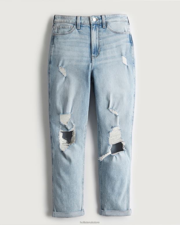 Bottoms Hollister Women Ultra High-Rise Ripped Light Wash Mom Jeans 48820525 Light Destroy