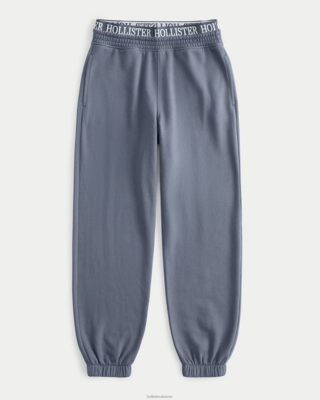 Bottoms Hollister Women Ultra High-Rise Logo Waist Fleece Dad Joggers 48820638 Blue