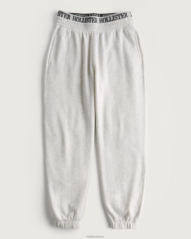 Bottoms Hollister Women Ultra High-Rise Logo Waist Fleece Dad Joggers 48820705 Light Heather Grey