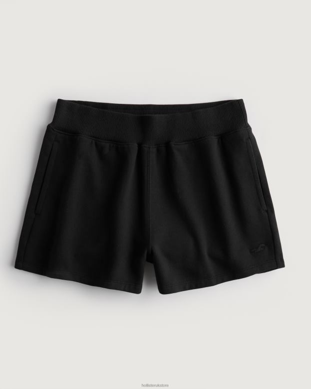 Bottoms Hollister Women Feel Good Ultra High-Rise Fleece Dad Shorts 48820541 Black