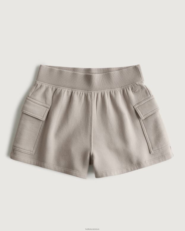 Bottoms Hollister Women Ultra High-Rise Fleece Cargo Dad Shorts 48820580 Light Brown