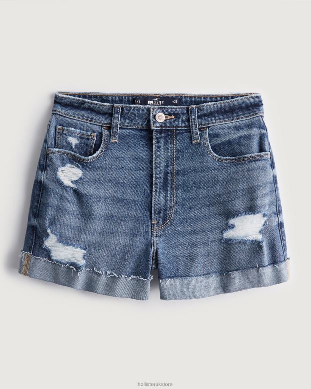 Bottoms Hollister Women Ultra High-Rise Ripped Medium Wash Mom Shorts 48820463 Medium Ripped Wash