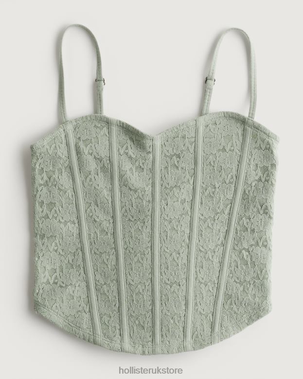 Tops Hollister Women Lace Seamed Sweetheart Cami 48820409 Sage