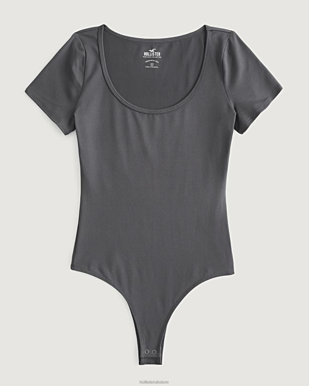 Tops Hollister Women Seamless Fabric Scoop Bodysuit 48820225 Dark Grey