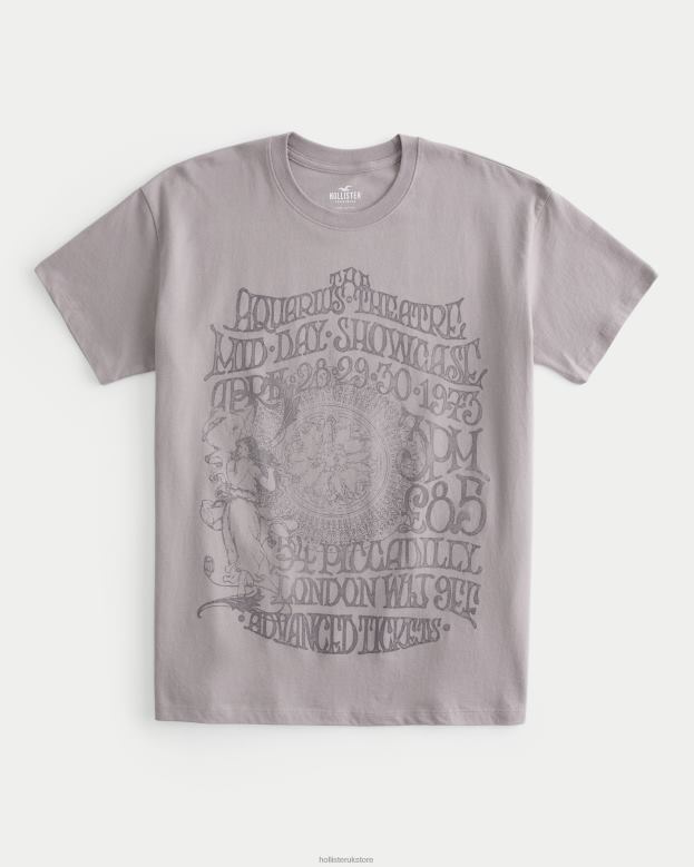 Tops Hollister Women Oversized London Theatre Graphic Tee 48820114 Purple Grey