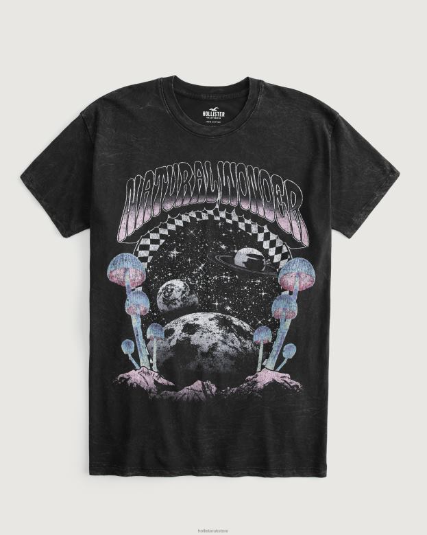 Tops Hollister Women Oversized Natural Wonder Graphic Tee 48820130 Black