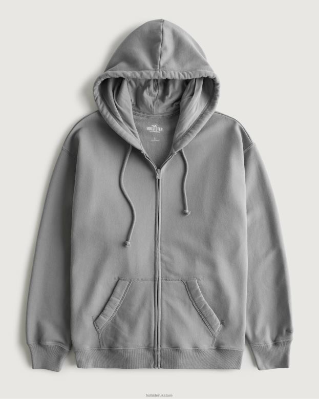 Tops Hollister Women Feel Good Oversized Full-Zip Hoodie 48820166 Grey