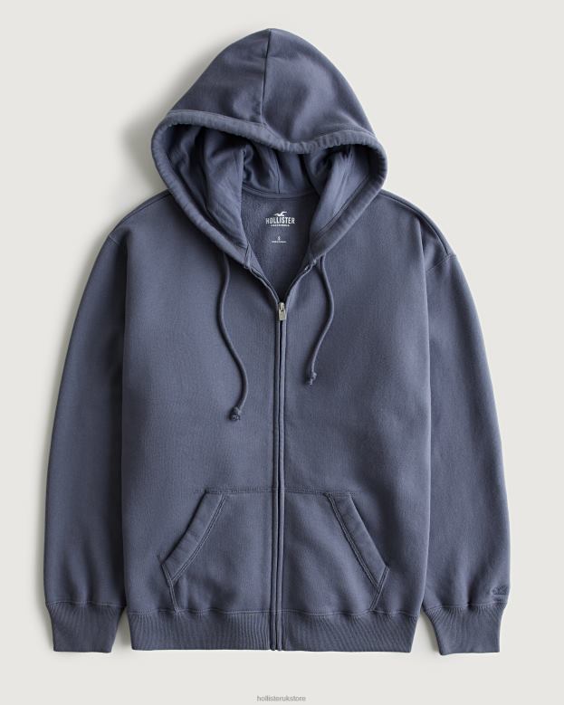 Tops Hollister Women Feel Good Oversized Full-Zip Hoodie 4882075 Blue