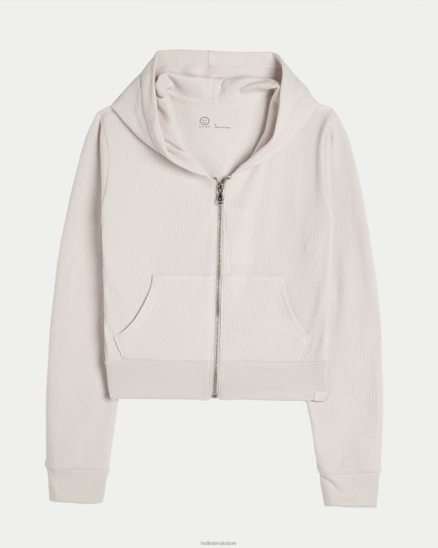 Tops Hollister Women Gilly Hicks Cozy Micro-Waffle Full-Zip 4882098 Off White