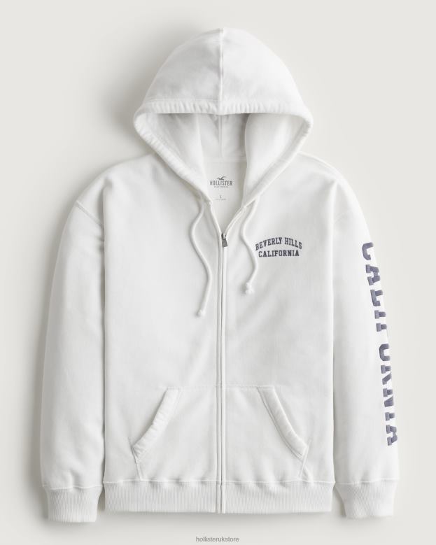 Tops Hollister Women Oversized Beverly Hills Graphic Full-Zip Hoodie 48820267 White