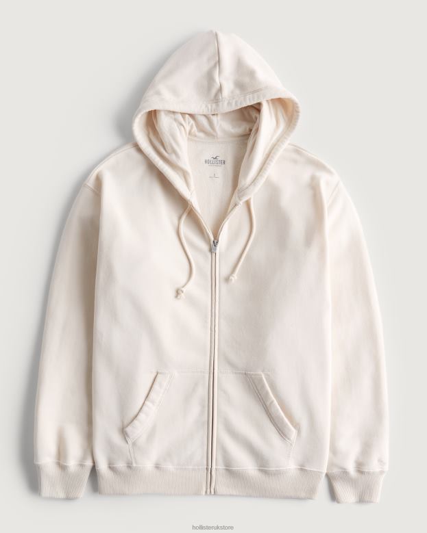 Tops Hollister Women Oversized Full-Zip Hoodie 4882095 Cream