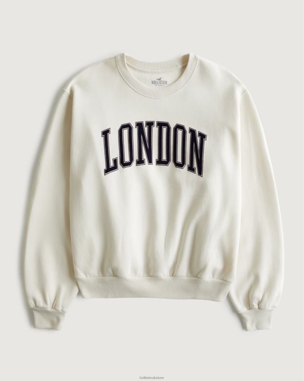 Tops Hollister Women Oversized London Graphic Crew Sweatshirt 4882046 Cream