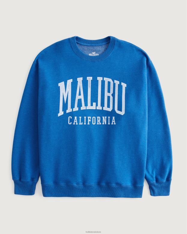 Tops Hollister Women Oversized Malibu California Graphic Crew Sweatshirt 4882053 Blue