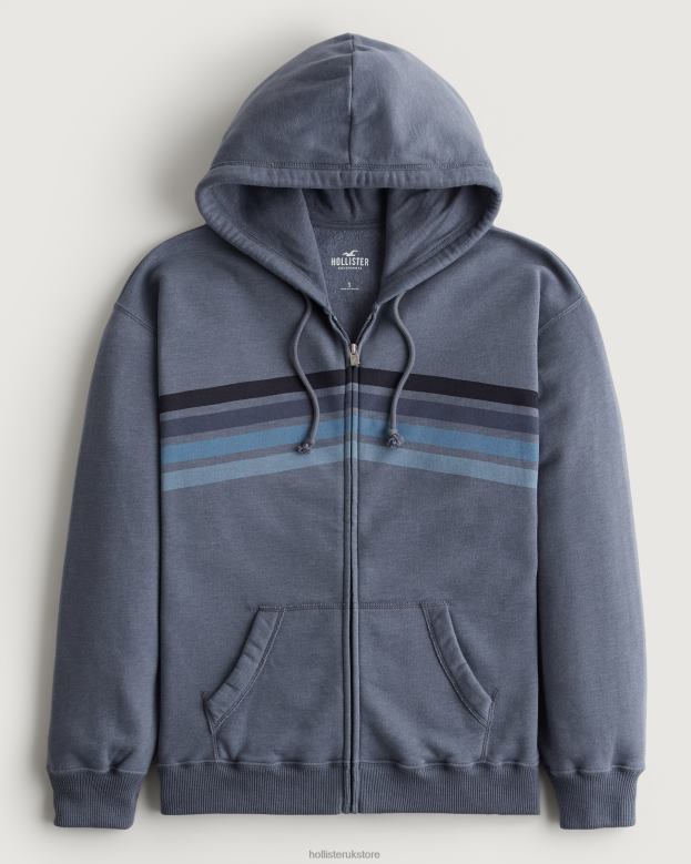 Tops Hollister Women Oversized Striped Full-Zip Hoodie 48820257 Heather Navy