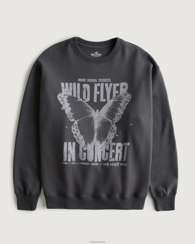 Tops Hollister Women Oversized Wild Flyer Graphic Sweatshirt 48820293 Dark Grey