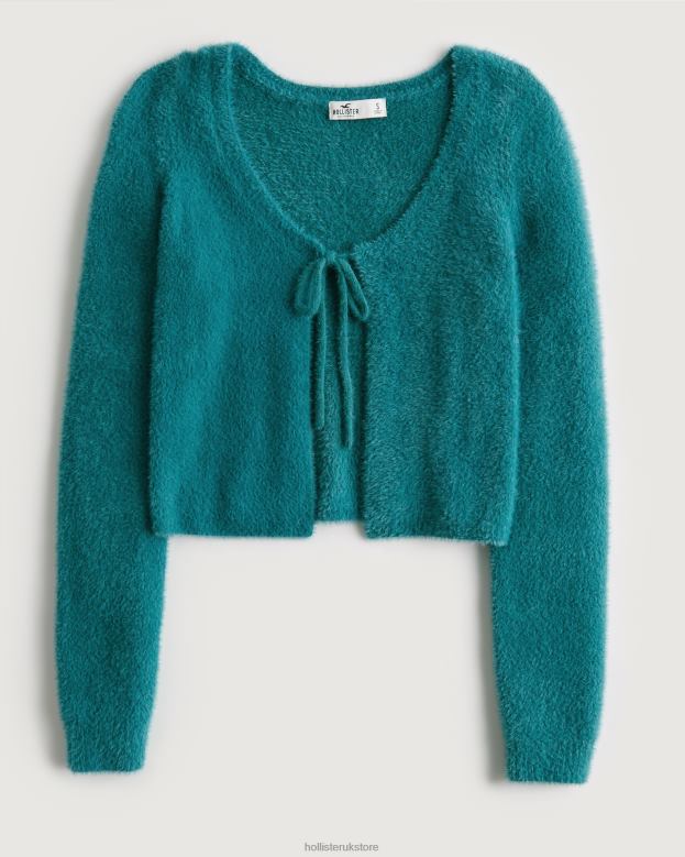 Tops Hollister Women Cozy Tie-Front Crop Cardigan 48820384 Teal