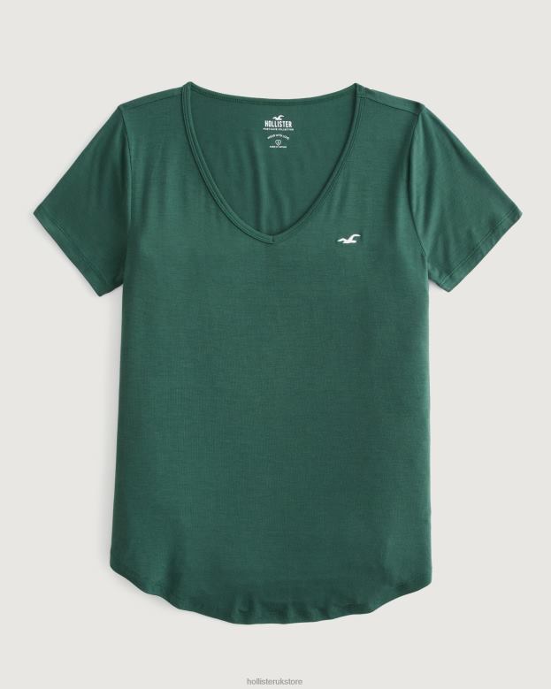Tops Hollister Women Easy Icon V-Neck T-Shirt 4882069 Dark Green