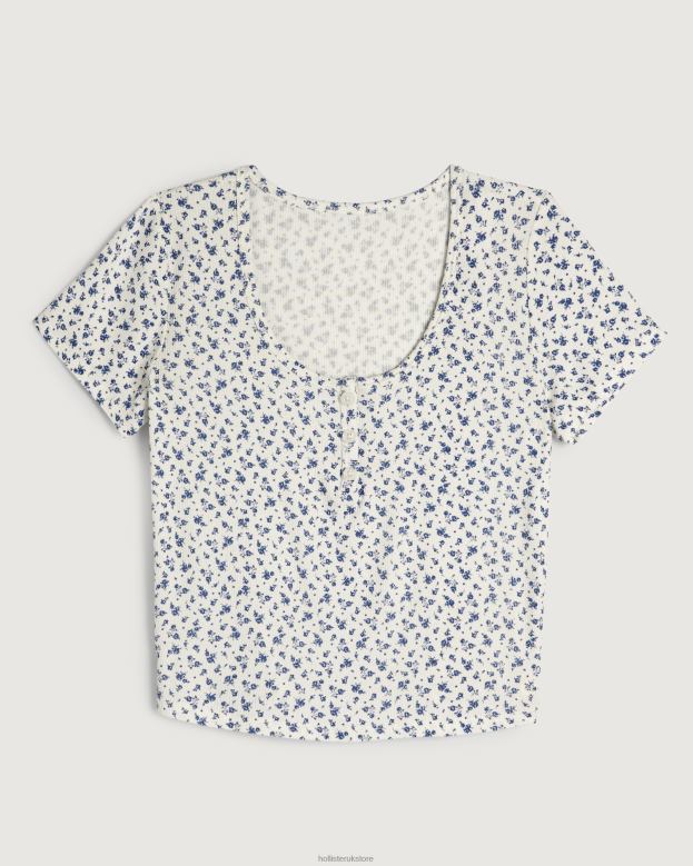 Tops Hollister Women Gilly Hicks Jersey Ribbed Baby Sleep Tee 48820139 White Floral