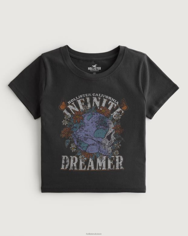 Tops Hollister Women Infinite Dreamer Graphic Baby Tee 48820295 Black Sd/Texture