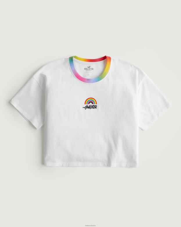 Tops Hollister Women Pride Oversized Crop T-Shirt 48820289 White