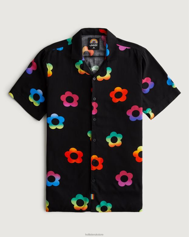 Tops Hollister Women Pride Relaxed Short-Sleeve Floral Shirt 48820283 Black Floral