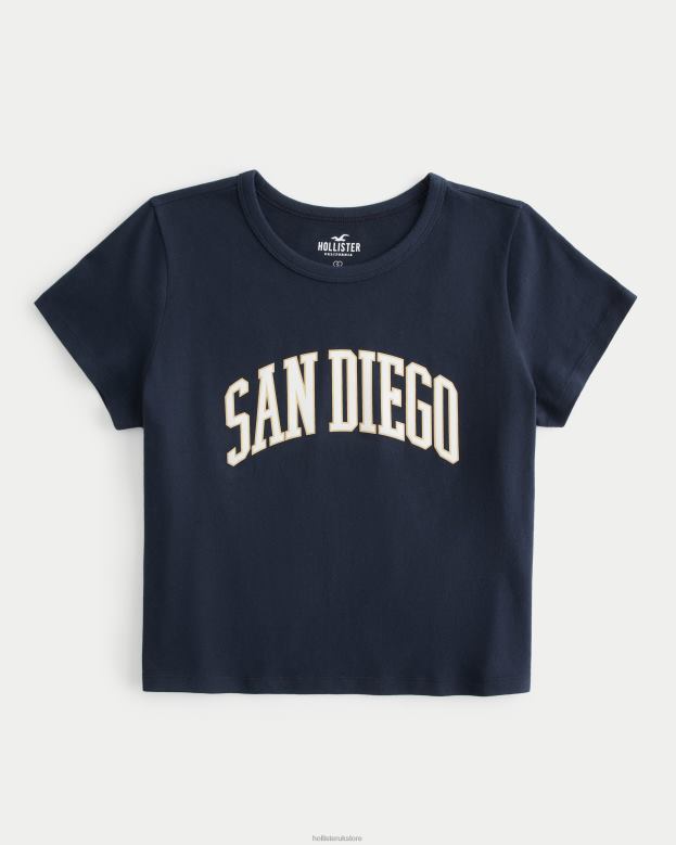 Tops Hollister Women Relaxed San Diego Graphic Baby Tee 48820118 Navy Blue