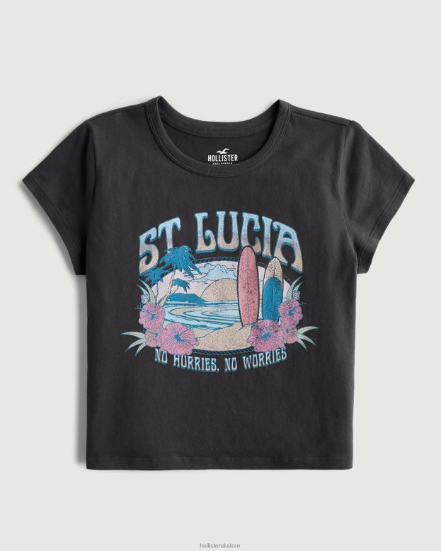 Tops Hollister Women Relaxed St. Lucia Graphic Baby Tee 48820252 Dark Grey