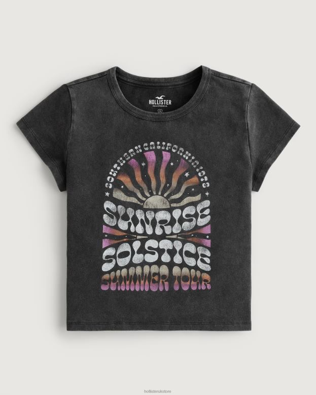 Tops Hollister Women Relaxed Sunrise Solstice Graphic Baby Tee 48820347 Washed Black