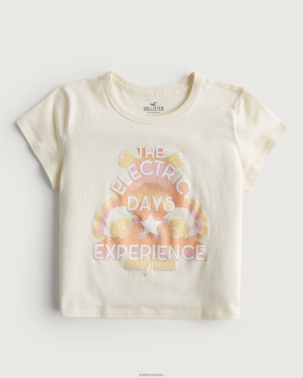 Tops Hollister Women Relaxed Vintage Graphic Baby Tee 48820425 Cream Vintage