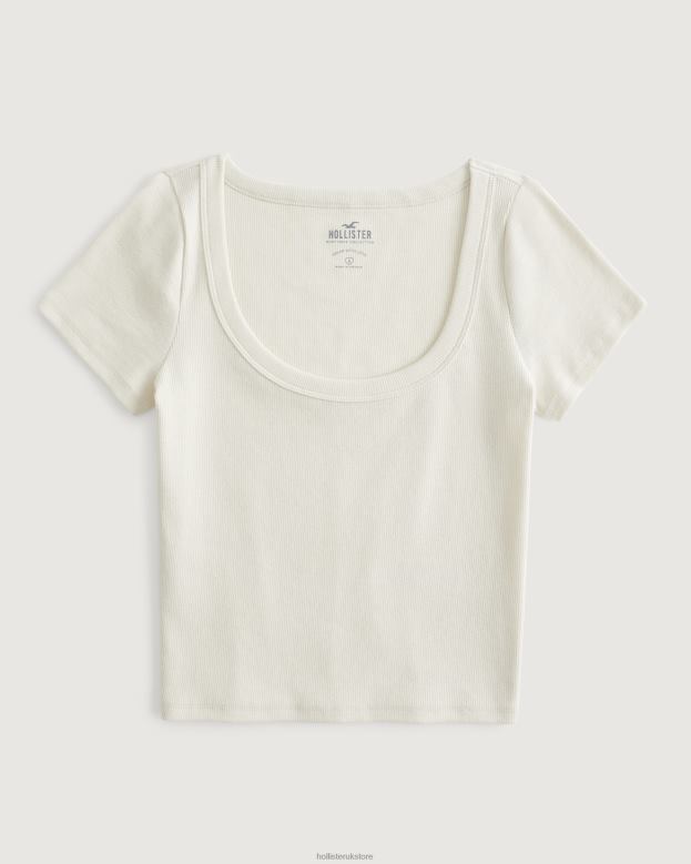 Tops Hollister Women Ribbed Scoop Baby Tee 48820228 Cream