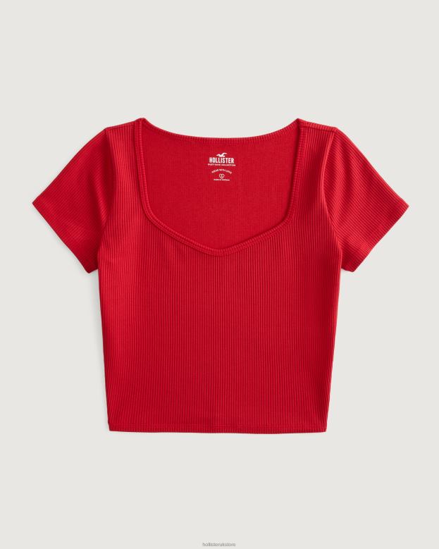 Tops Hollister Women Ribbed Seamless Fabric Sweetheart Baby Tee 48820316 Red