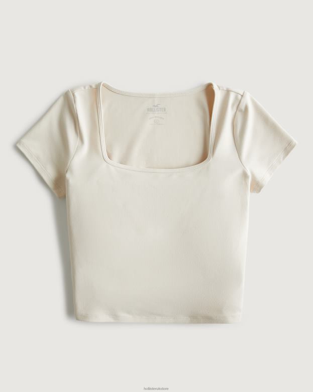 Tops Hollister Women Seamless Fabric Square-Neck Baby Tee 48820197 Cream