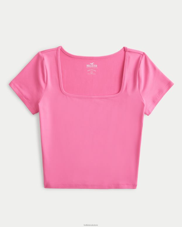 Tops Hollister Women Seamless Fabric Square-Neck Baby Tee 4882045 Pink