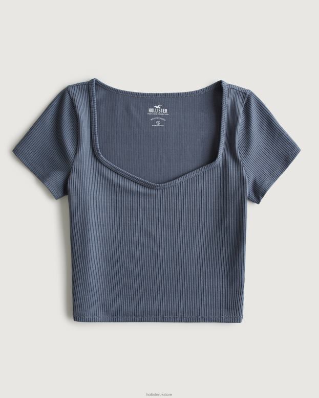 Tops Hollister Women Seamless Ribbed Fabric Sweetheart Baby Tee 48820280 Blue