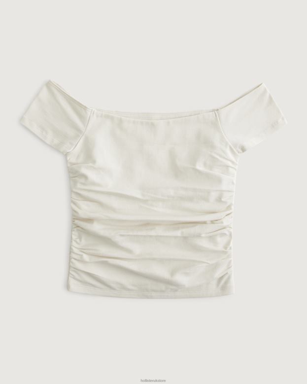 Tops Hollister Women Shirred Off-the-Shoulder Top 48820116 Cream